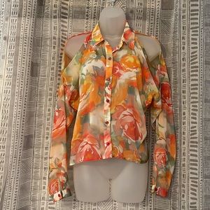 Floral cold shoulder chiffon blouse